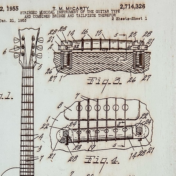Fire & Pine image of 1953 guitar Patton on Wood 10”x7” VTG - Picture 6 of 12